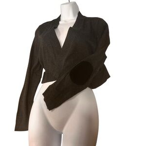 Calvin Klein cropped cardigan new womens sz large grey black elbow patches acade